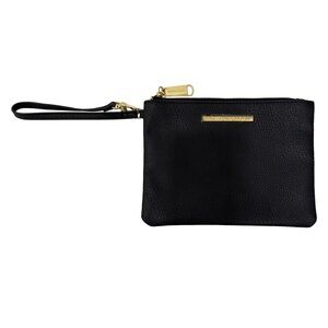 Steve Madden Black Leather Wristband Gold Zipper